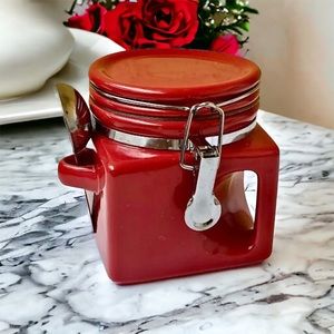 OGGI Red Ceramic Coffee Square Canister Handle & Spoon